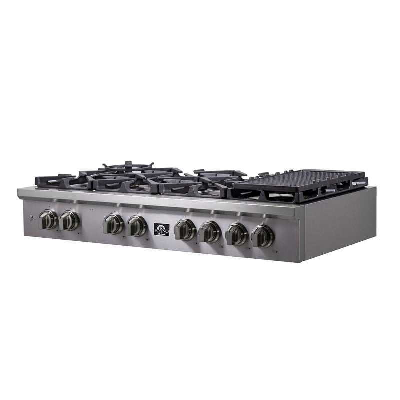Forno Spezia 48-Inch Gas Rangetop, 8 Burners, Wok Ring and Grill/Griddle in Stainless Steel (FCTGS5751-48)