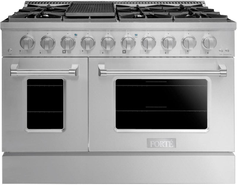Forte 48-Inch Freestanding Dual Fuel Range, 8 Sealed Italian Made Burners, 5.53 cu. ft. Oven, Easy Glide Oven Racks, in Stainless Steel (FDR488BSS)