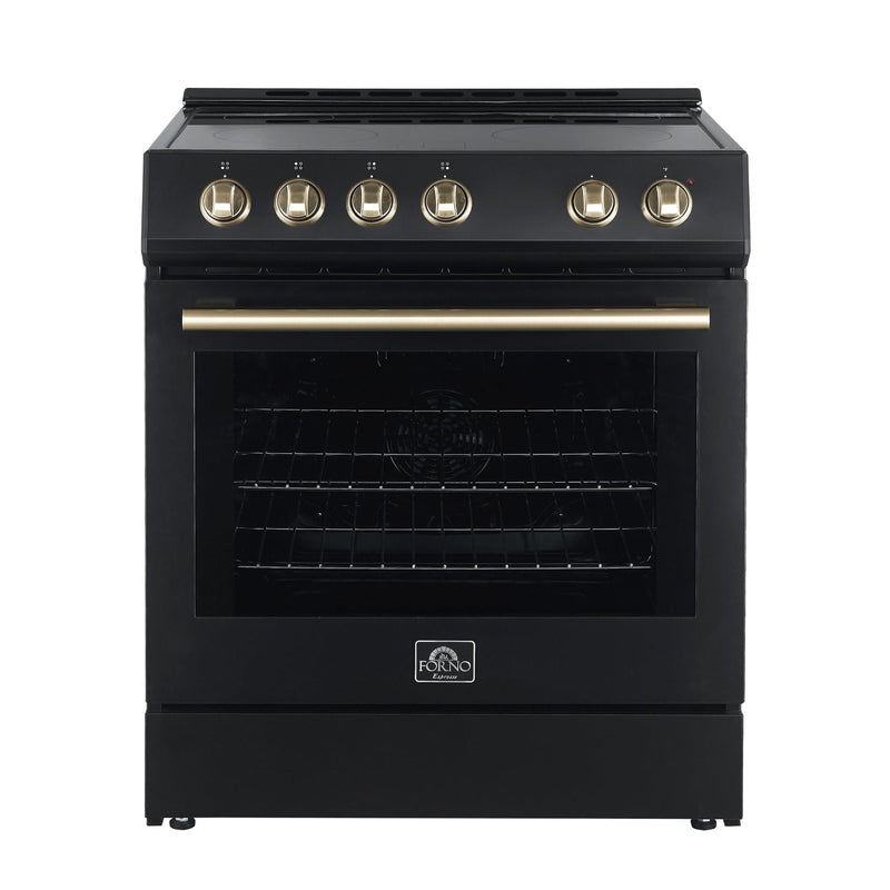 Forno Espresso Package - 30" Electric Range, Range Hood, Refrigerator and Dishwasher in Stainless, White, or Black