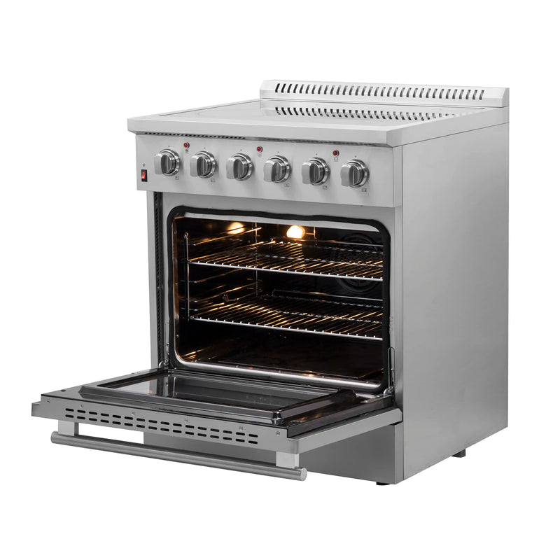 Forno 4-Piece Appliance Package - 30-Inch Electric Range, Pro-Style Refrigerator, Dishwasher, and Microwave Oven in Stainless Steel