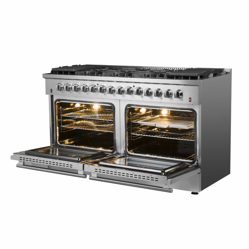 Forno Galiano 60-Inch Dual Fuel Range with 240v Electric Oven - 10 Burners in Stainless Steel (FFSGS6156-60)