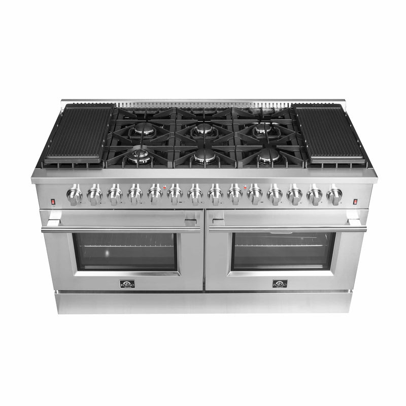 Forno Galiano 60-Inch Dual Fuel Range with 240v Electric Oven - 10 Burners in Stainless Steel (FFSGS6156-60)