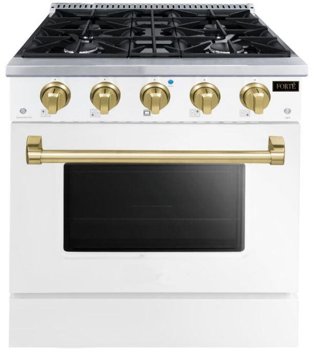 Forte 30-Inch Freestanding Natural Gas Range with 4 Sealed Burners, 3.53 cu. ft. Total Oven Capacity in White (FGR304BWWBR)