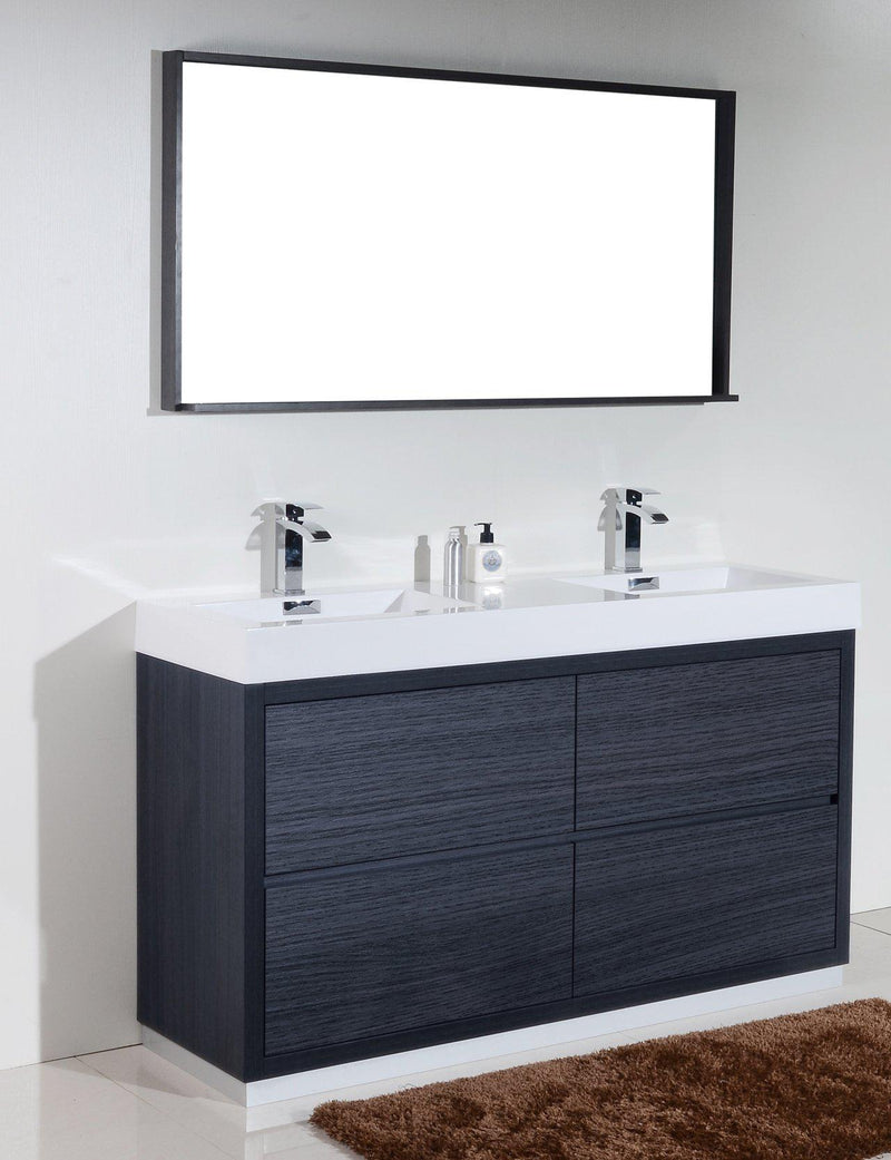 KubeBath Bliss 60 in. Double Sink Free Standing Modern Bathroom Vanity - Gray Oak, FMB60D-GO
