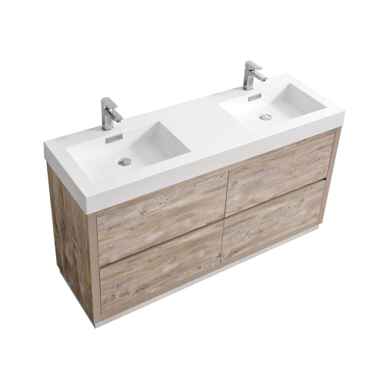 Bliss 60 in. Double Sink Free Standing Modern Bathroom Vanity - Nature Wood
