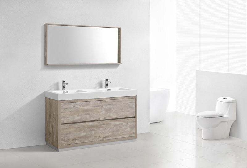 Bliss 60 in. Double Sink Free Standing Modern Bathroom Vanity - Nature Wood