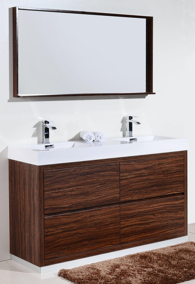 KubeBath Bliss 60 in. Double Sink Free Standing Modern Bathroom Vanity - Walnut, FMB60D-WNT