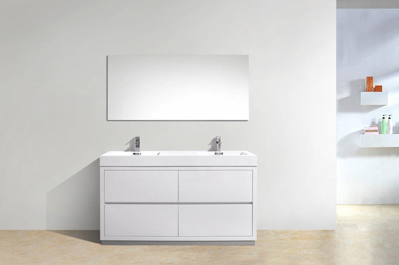 KubeBath Bliss 60 in. Double Sink Free Standing Modern Bathroom Vanity - High Gloss White, FMB60D-GW