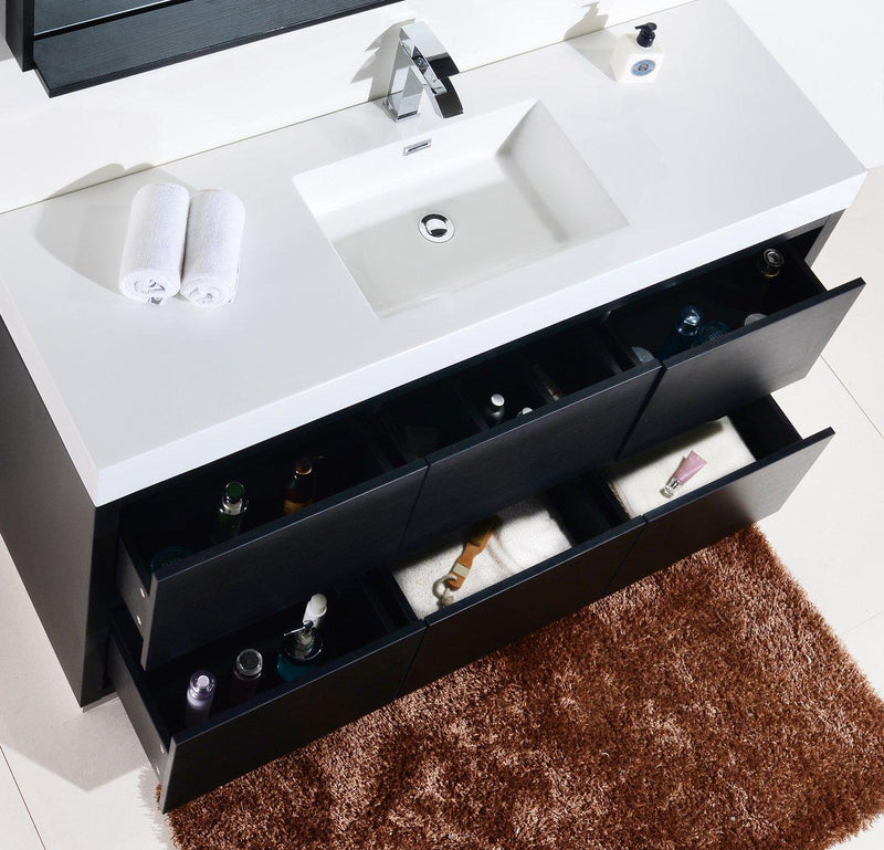 KubeBath Bliss 60 in. Single Sink Free Standing Modern Bathroom Vanity - Black, FMB60S-BK