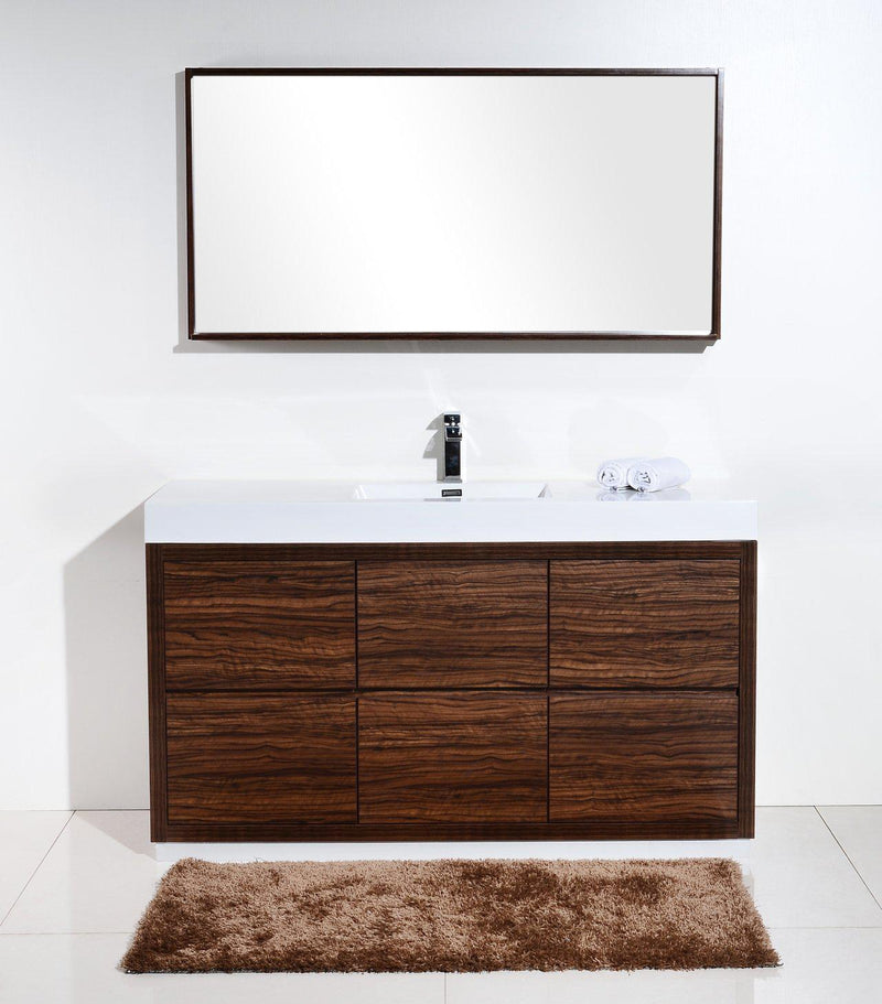 KubeBath Bliss 60 in. Single Sink Free Standing Modern Bathroom Vanity - Walnut, FMB60S-WNT