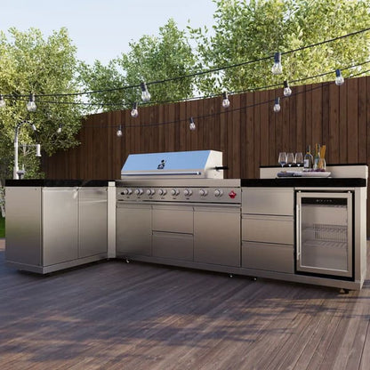 FORNO Bulnes Outdoor Kitchen 40-Inch BBQ 95,000 BTU, with 5 Burners, Sear & Rotisserie Infrared Side Burner, 1.8 cu.ft. Beverage Center & Black/White Countertops