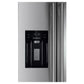 Close-up of the water and ice dispenser on the FORNO 36-inch refrigerator in stainless steel, featuring a sleek design with easy-to-use controls and LED indicators.