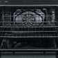 Interior view of the Forno 30-inch electric range in stainless steel, showing a spacious black enamel oven cavity with multiple rack positions and included wire racks for flexible cooking and baking options.