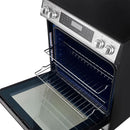 Interior view of the FORNO 30-inch induction range in stainless steel, highlighting the oven racks with multiple adjustable positions for versatile cooking needs.