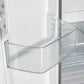 Close-up view of a clear door bin inside the Forno 30-inch refrigerator in white, designed for storing bottles, condiments, and small containers within easy reach.