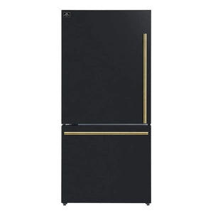 Front view of the Forno 31-inch refrigerator featuring a clean, modern design with sleek handles and a smooth finish, designed for compact yet efficient kitchen storage.