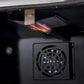 Interior view of the FORNO 36-inch gas range in stainless steel with the oven turned on, showing the illuminated cavity and glowing burner for active cooking.