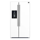 Front view of the Forno 36-inch side-by-side refrigerator in a white finish, featuring vertical doors with sleek handles and a minimalist design for a clean, modern kitchen look.