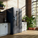 Lifestyle view of FORNO 36-inch side-by-side refrigerator as part of a 2-piece appliance package, shown in a modern kitchen setting with coordinated cabinetry and appliances.