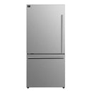 Front view of the FORNO 31-inch right-hinge refrigerator in stainless steel, featuring a sleek single-door design with a minimalist aesthetic and modern stainless finish.