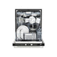 Front view of the FORNO 24-inch built-in dishwasher with the door open, showing the stainless-steel interior, adjustable racks, and spacious loading capacity.