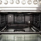 Interior view of the FORNO 36-inch gas range convection oven, featuring multiple racks and a powerful convection fan for even heat distribution.