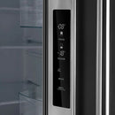 Close-up of the control panel on the FORNO 30-inch French door refrigerator in stainless steel, displaying temperature settings, function indicators, and digital touch controls.