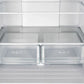 Interior view of the FORNO 30-inch French door refrigerator in stainless steel, showing the lower refrigerator drawers for organized produce and deli storage.