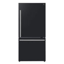 Front view of the FORNO 31-Inch Refrigerator with Right Hinge in Black, showcasing its minimalist design, smooth black finish, and vertical handle for easy access.