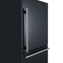 Side view of the FORNO 31-Inch Refrigerator with Right Hinge in Black, highlighting the sleek vertical door handles and smooth black exterior finish.
