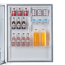 Interior view of the FORNO 31-Inch Right-Hinge Refrigerator door in white, showing multiple transparent storage bins and compartments.