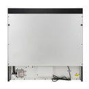 Rear view of the FORNO Antico 36-Inch Gas Range in black, displaying gas and power connections, ventilation components, and a streamlined flat-back design for easy installation.