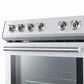 Close-up view of the control knobs on the FORNO 30-inch electric range in stainless steel, highlighting the sleek, metallic finish and precise temperature markings.