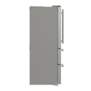 Side view of the FORNO 36-inch French door refrigerator in stainless steel, showcasing the smooth stainless steel panel and clean, minimalist design.