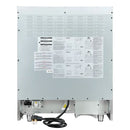 Rear view of the FORNO Galiano 30-Inch French Door Dual Fuel Range in black, showing the venting, gas connection points, and sturdy stainless steel construction for built-in kitchen installations.