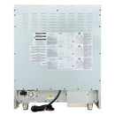 Rear view of the FORNO Galiano 30-Inch French Door Dual Fuel Range in white, displaying the ventilation panel, gas and electric connections, and durable stainless steel back panel.