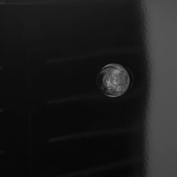 Close-up view of the illuminated oven light inside the FORNO Galiano 36-Inch French Door Dual Fuel Range in White, showcasing the bright interior for clear visibility while cooking.