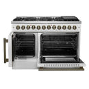 FORNO Galiano 48-Inch French Door Dual Fuel Range with 8 Burners and 6.58 Cu. Ft. Electric Convection Oven in Black/White with Antique Brass Trim