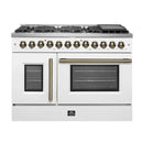 FORNO Galiano 48-Inch French Door Dual Fuel Range with 8 Burners and 6.58 Cu. Ft. Electric Convection Oven in Black/White with Antique Brass Trim