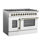 FORNO Galiano 48-Inch French Door Dual Fuel Range with 8 Burners and 6.58 Cu. Ft. Electric Convection Oven in Black/White with Antique Brass Trim