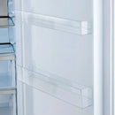 Interior door view of FORNO Maderno 28-Inch Built-In 13.6 Cu. Ft. Convertible Refrigerator in white, showcasing clear door bins designed for flexible storage of bottles, condiments, and small items.