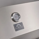 Close-up view of the temperature gauge on the FORNO Rimini 30-Inch BBQ, featuring a round, stainless steel-trimmed dial with clear temperature markings and a central needle indicator for precise heat monitoring during outdoor grilling.