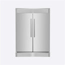 Front view of FORNO Maderno 60-Inch Convertible Refrigerator-Freezer in stainless steel with decorative trim, French doors, and sleek professional design.