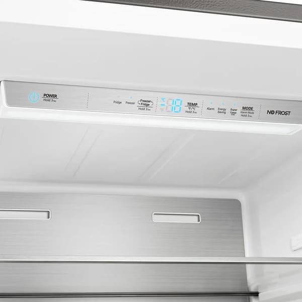 Close-up of digital control panel on FORNO Maderno Convertible Refrigerator-Freezer, featuring touch controls and temperature display for precise cooling settings.