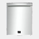 Front view of the Forno Pozzo 24-Inch Built-In Dishwasher featuring a sleek stainless-steel finish and integrated top control panel.