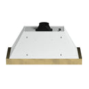 Rear view of the Forno Vittorio 48-Inch Wall Mount Range Hood in white, showcasing the chimney structure and rear venting outlet with a smooth white finish and clean lines designed for secure, efficient wall installation.