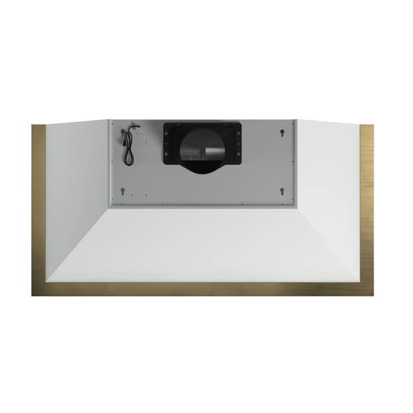 Top view of the Forno Vittorio 48-Inch Wall Mount Range Hood in white, featuring a smooth, flat chimney structure with clean edges and a crisp white finish, designed for seamless wall installation and modern kitchen aesthetics.