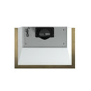 Top view of the Forno Vittorio Wall Mount Range Hood in white, highlighting the smooth chimney structure and clean edges, with a crisp white finish and subtle antique brass detailing for a refined, modern aesthetic.