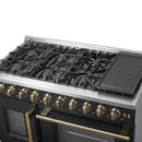 FORNO Galiano 48-Inch French Door Gas Range with 8 Burners and 6.58 Cu. Ft. Convection Oven in Black/White with Antique Brass Trim