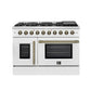 FORNO Galiano 48-Inch French Door Gas Range with 8 Burners and 6.58 Cu. Ft. Convection Oven in Black/White with Antique Brass Trim